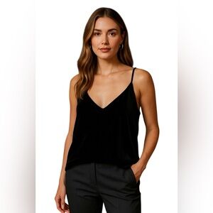 LOFT Outlet Velvet V-Neck Racerback Cami Black Holiday Party Top L
